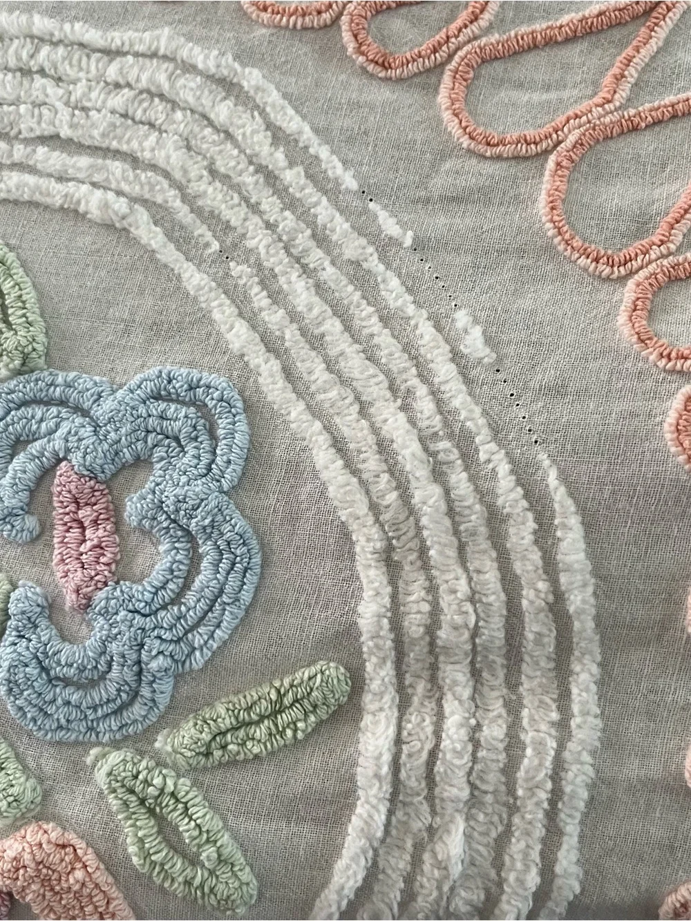 Vintage Chenille Bedspread Floral Cottage Pink Scroll Full/Queen 101x91